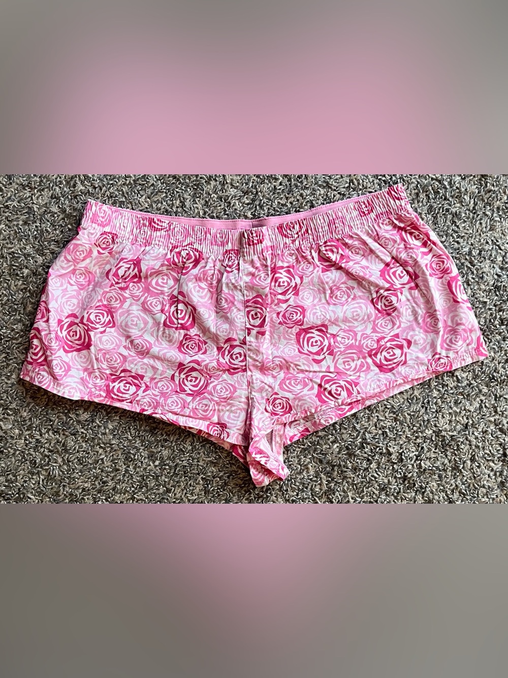Victoria's Secret Vintage Pink Boxer Shortie Shorts, Sz S, Pink Rose Print